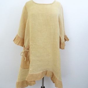 ONE LEFT!  Butter Yellow Linen Ruffled Pocket Dress